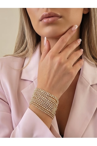 Çoklu Döküm Su Yolu Rhinestone Gold Renk Kristal Bileklik Altın