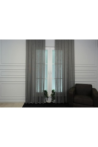 Murcia Dökümlü Tül Perde Pilesiz Koyu Gri