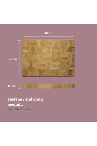 KAF Ahşap Kestane End Grain Kesme Tahtası Orta Boy