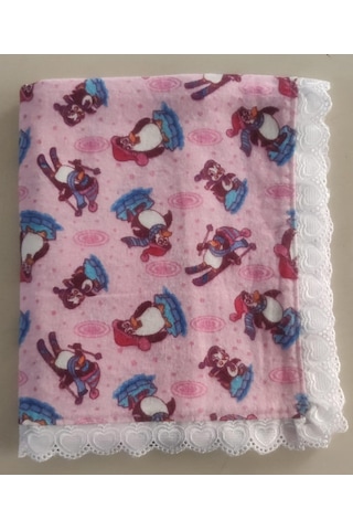 Pazen Bebek Battaniyesi 100% Pamuk 90 X 90 Ölçülerinde Penguan Pembe - Mavi