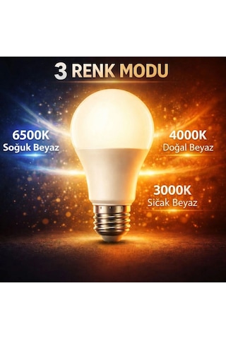 3 Farklı Renk Modlu 9w E27 Led Ampul 3000k - 4000k - 6500k 1 Adet
