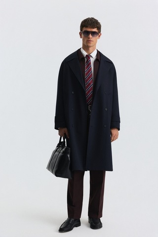Antioch Uzun Relaxed Fit Trençkot Lacivert