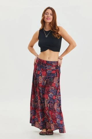 Beli Lastikli Drape Detaylı Otantik Etek Kırmızı