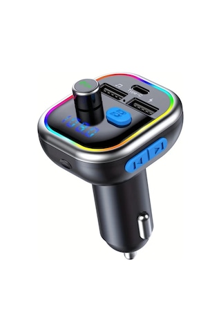 Honeybeeshop Siyah Kablosuz Araba Adaptörü Hızlı Şarj Type C Pd 30w Qc 3.0 Fm Radyo Alıcısı Müzik Çalar Araç Kiti