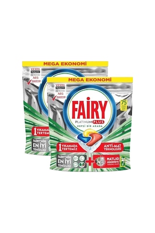 Fairy Platinum Plus Limon Kokulu Bulaşık Makinesi Deterjanı 2 x 75 Tablet
