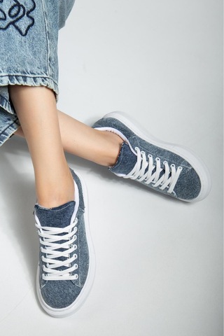 Erceka Günlük Sneaker Kadın Spor Ayakkabı Bağcıklı Beyaz-siyah-mavi-gümüş-gold-sarı Koyu Mavi Kot