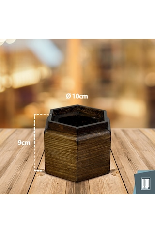 Kaf Ahşap Dekoratif Mini Saksı / Altıgen / Kahverengi