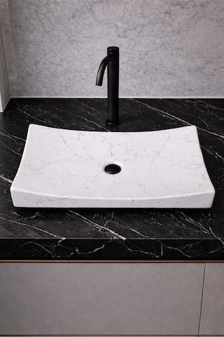 Mermer Desenli Tezgah Üstü Kayık Model Taş Lavabo 35 X 60 Cm Beyaz