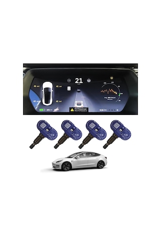 Tesla Model Y - Model 3 Bluetooth Lastik Basıncı Sensörü Tps - 4 Adet - Mavi