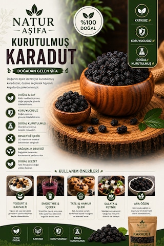 Doğal Kurutulmuş Karadut Katkısız Kuru Meyve Atıştırmalık 1000 Gr Diğer