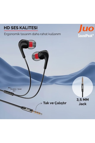 Juo 3.5mm Jack Girişli Mikrofonlu Kablolu Kulak İçi Kulaklık -