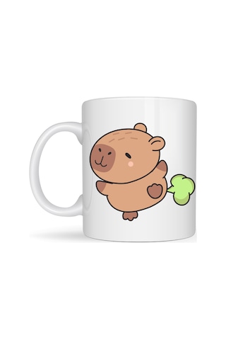 Sevimli Kapibara Desenli Porselen Kupa Model 96 Capybara Neşeli Tasarım, Kahve & Çay Kupası, Hediyelik Porselen Bardak