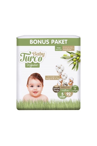 Baby Turco Doğadan Bebek Bezi 5 Numara Junior Bonus Paket 92 Adet