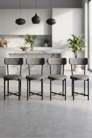 Sandalye 4 Adet Keten Kumaş Metal Ayak Modern Mutfak Sandalyesi Cafe Balkon Ofis Teddy 9809 Antrasit Çok Renkli
