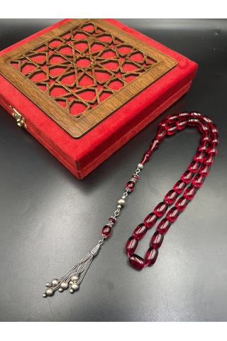 925 Ayar Gümüş Dizayn Kapsül Kesim Ateş Kehribar Tespih 13x8 Mm