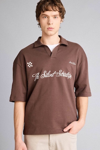Defacto Loose Fıt Slogan Baskılı Sweatshirt Kumaşı Polo Yaka Tişört F8676ax26spbn151 Kahve-bn151