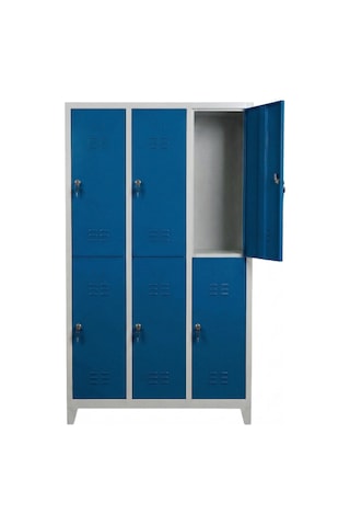 6 Gözlü Ekonomik Soyunma Dolabı Mavi 97x37x198