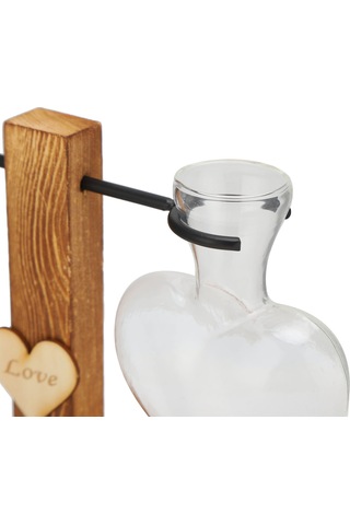 Suofeng Ahşap Tabanlı Cam Süs Vazo, Retro Tarz Su Bitkisi Kabı, Masaüstü Dekorasyon, Ev Ofis Süsleme