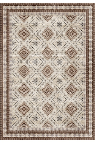 Dijital Baskılı Kilim Desen Dekoratif Kaymaz Taban Yıkanabilir Halı Yolluk Kahverengi