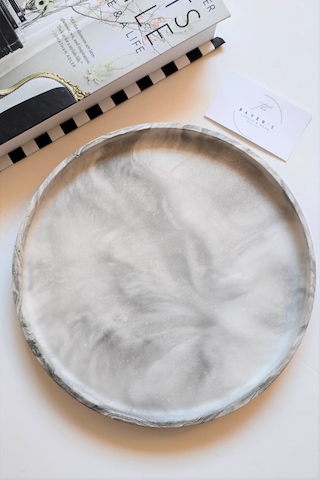 25 Cm Gri Mermer Desenli Dekoratif Tepsi / Mum Tepsisi / Biblo Tepsisi 25x25