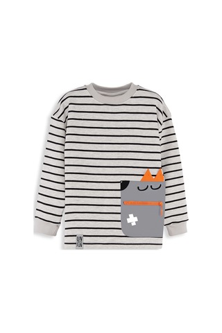 Denokids Cool Oversize Çizgili Erkek Çocuk Sweatshirt - Gri