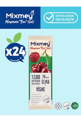 Mixmey Vişne Meyve Barı 24 Adet | Atıştırmalıklar – Vegan, Glutensiz, Koruyucusuz (20GR X 24 ADET)