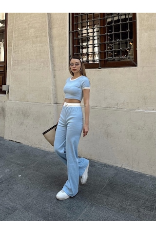 Crop Pantolon Biyeli Takım Mavi Mavi