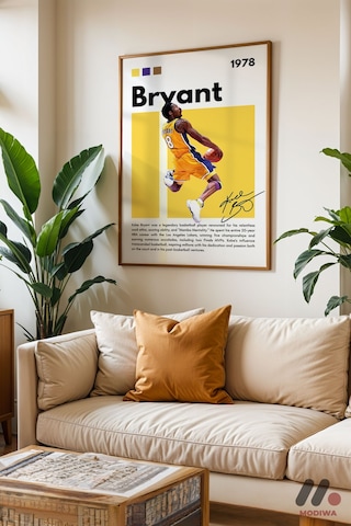 Kobe Bryant Basketbol Posteri, Ahşap Çerçeveli Duvar Tablosu - Spor Severlere Hediye
