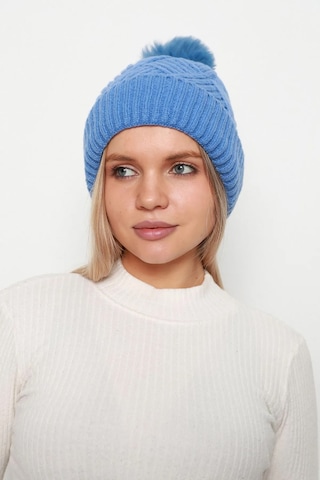 Kalın Ponponlu İçi Yünlü Kadın Bere Rkş-17 Mavi Mavi