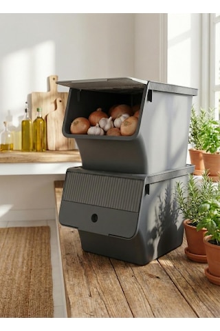 Füme 2'li 33 Lt Modubox Kayar Kapaklı Saklama Kabı & Patates Soğan Kovası & Erzak Kutusu Diğer