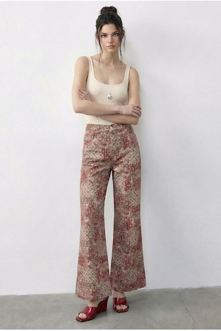 Shade Kadın Vintage Desen Yüksek Bel Denim Pantolon Dp251033 60286008 - Pudra