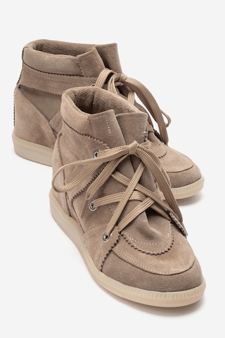 Luvi Shoes Oleta Vizon Süet Hakiki Deri Gizli Dolgu Topuklu Kadın Sneaker Bot