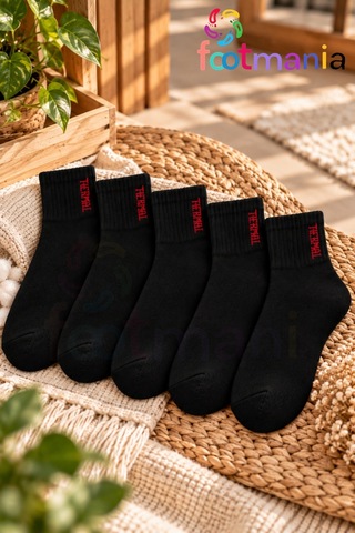 Footmania Kadın Siyah 5 Çift Termal Havlu Kışlık Çorap Seti