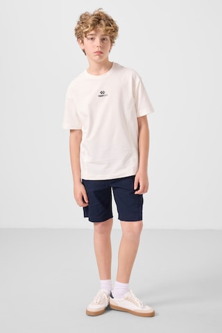 Ekru-lacivert Pamuklu Oversize Fit Dokuma Hafif Esnek Chino Erkek Çocuk Şort Takım - 11276 Ekru