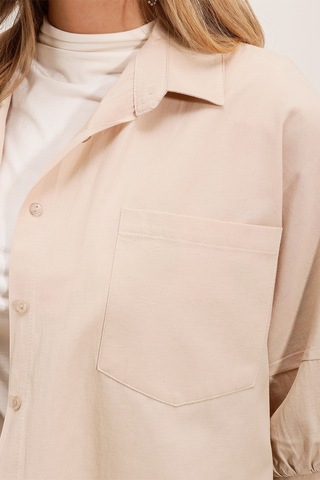 20213 Oversize Kısa Kol Basic Gömlek - Krem 001