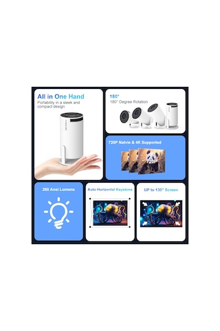 Ambition Projektör Hy300 Pro 4k Android 11 Çift Wifi6 260ansı