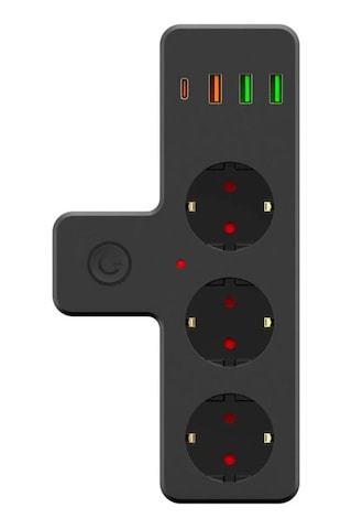 Lunaev Termal Akım Korumalı 3 Adet Soket,3 Adet Usb Ve 1 Adet Type-c Girişli 20 W Priz Model 3397 0