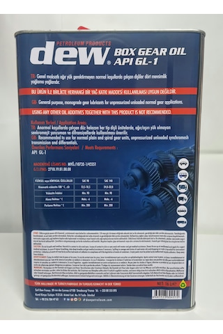 Dew Box Gear Oil 90 Numara Asansör Dişli Yağı 16 L
