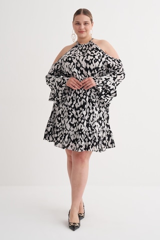 Pencere Detaylı Volanlı Elbise-6222 Siyah