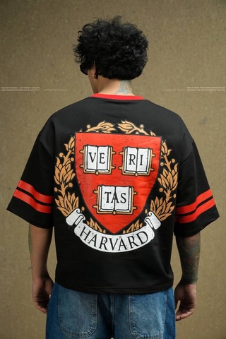 Siyah Harvard Basklı Oversize Tshirt Siyah