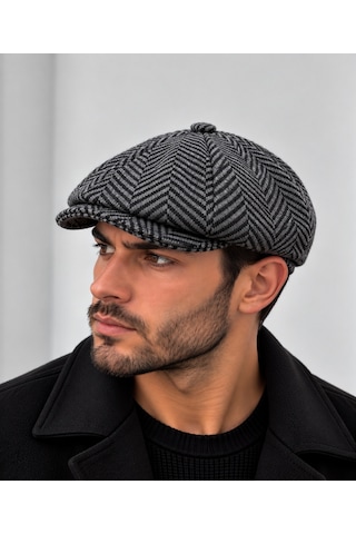 Aida Jewelss Modern Kasket Baretta Kışlık Şapka Peaky Blinders Şapka Açık Gri - Lacivert