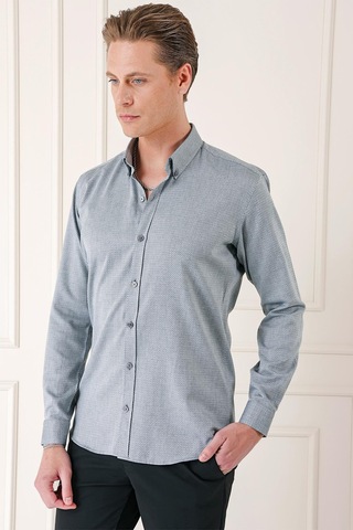 Efor Slim Fit Düğmeli Yaka Dokulu %100 Pamuk Klasik Gri Gömlek Gk 724 Gri