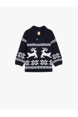 Koton Kazak Geyik Desenli Uzun Kollu Düğme Detaylı Lacivert 5wmb90012tt Lacivert