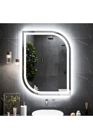 Curva Beyaz Led'li Kumlamalı Lavabo & Banyo Aynası Dokunmatik Sensörlü 70 X 45