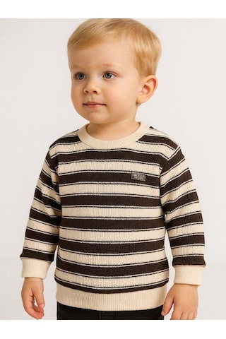 Erkek Çocuk Çizgili Kalın Triko-16193 Kahverengi