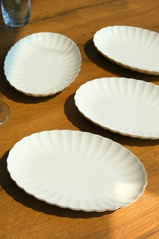 Kütahya Porselen Bone Luz Altın File Kayık Tabak 27x19cm Bnlzf28ky20 4 Lü Krem