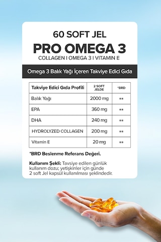 Lifecell Pro-Omega 3 Dha & Epa Kolajen ve Vitamin E İçeren Takviye Soft Jel 60'lı