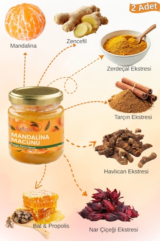 Hanzade Bitkisel Mandalina Macunu 2'li Set Zencefil, Zerdeçal, Havlıcan, Tarçın, Bal & Propolis Içeren Karışık Bitkisel Macun 210 Ml
