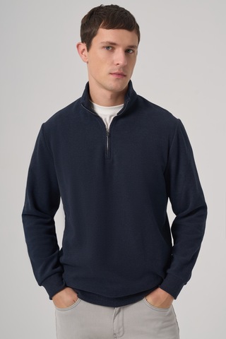 Morven Erkek Lacivert Fermuarlı Bato Yaka Dynamic Fit Sweatshirt 26ks063002200 Lacivert