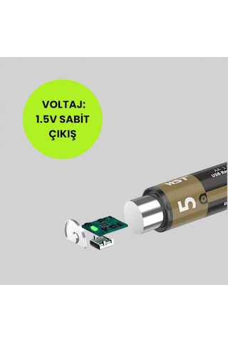 Usb Type-c Girişli Şarjlı Aa Lityum Pil 1.5v Sabit Çıkış 3200mwh 2'li Paket 31609144